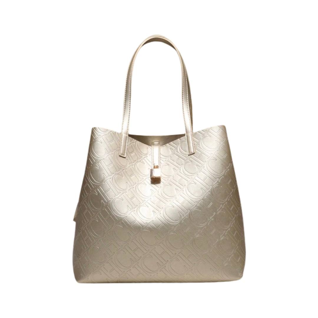 Cuero | Monogram Embossed Leather Large Locked Tote Bag