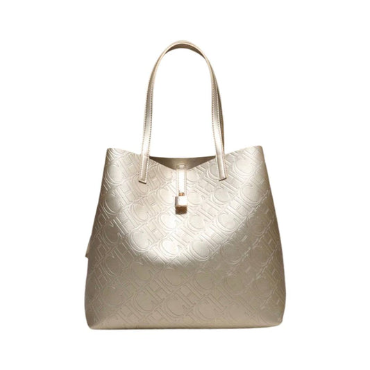 Cuero | Monogram Embossed Leather Large Locked Tote Bag