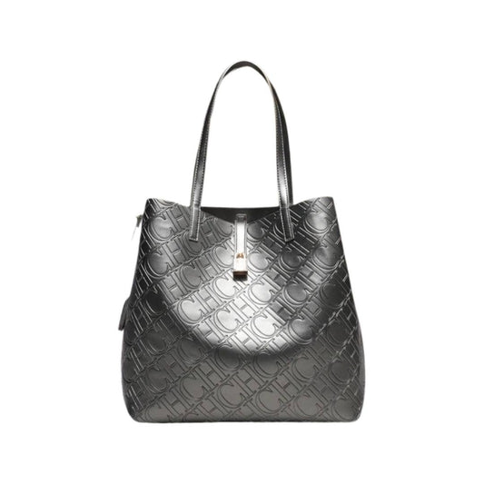 Cuero | Monogram Embossed Leather Large Locked Tote Bag