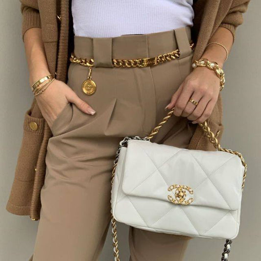Cuero | Lambskin Quilted Medium 19 Flap White Bag