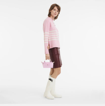 Cuero | Long Champ Le Pliage Mini Soft Pink Pouch With Handle