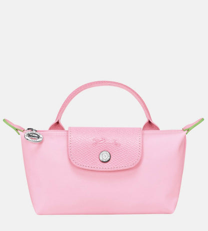 Cuero | Long Champ Le Pliage Mini Soft Pink Pouch With Handle