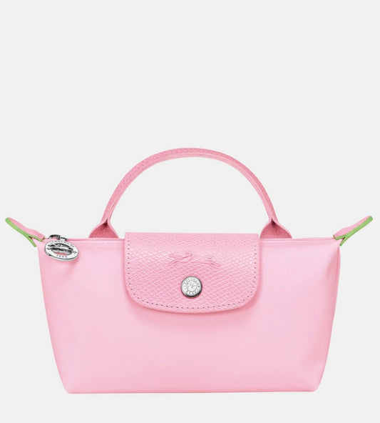 Cuero | Long Champ Le Pliage Mini Soft Pink Pouch With Handle