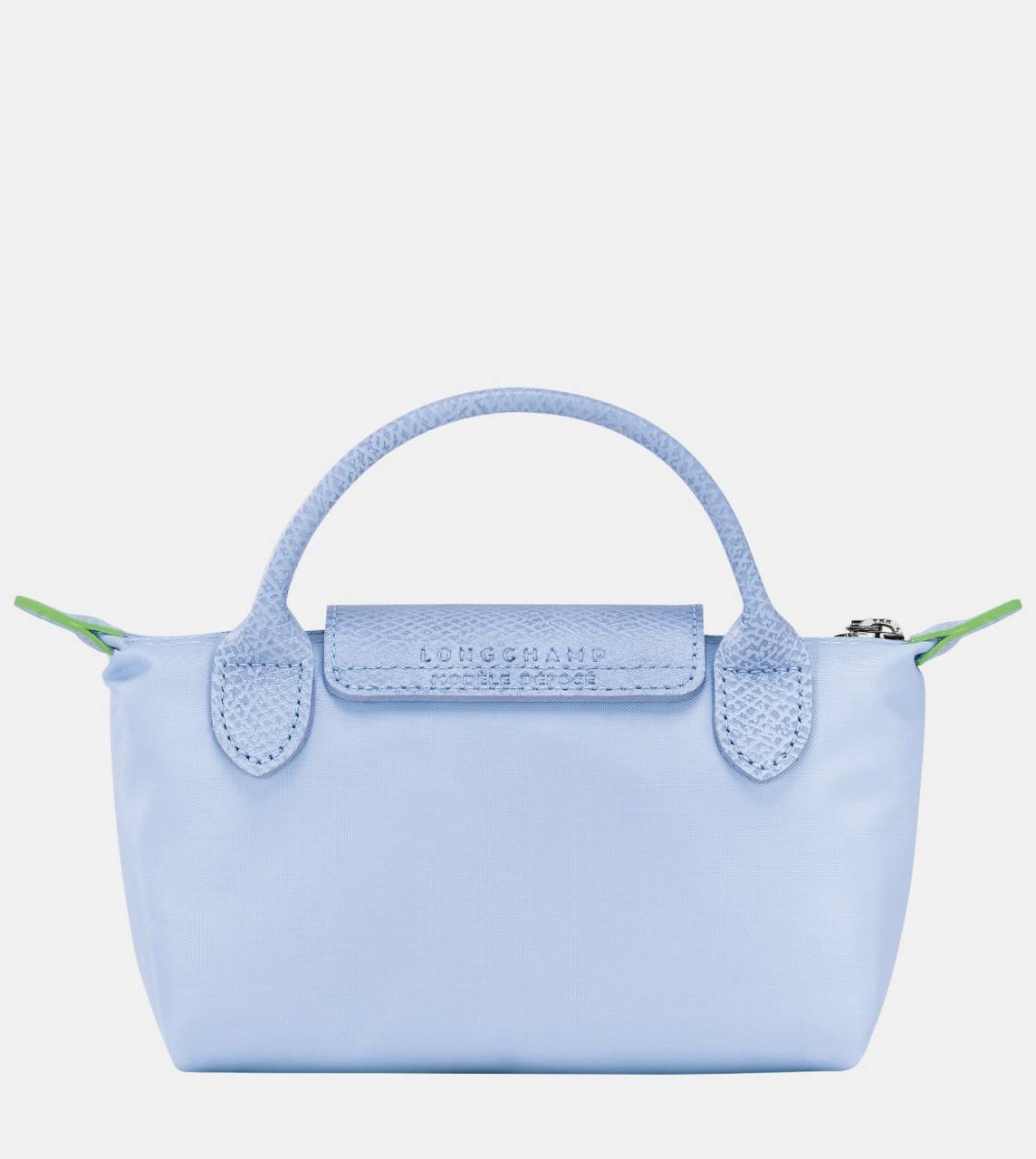Cuero | Long Champ Le Pliage Mini Baby blue Pouch With Handle