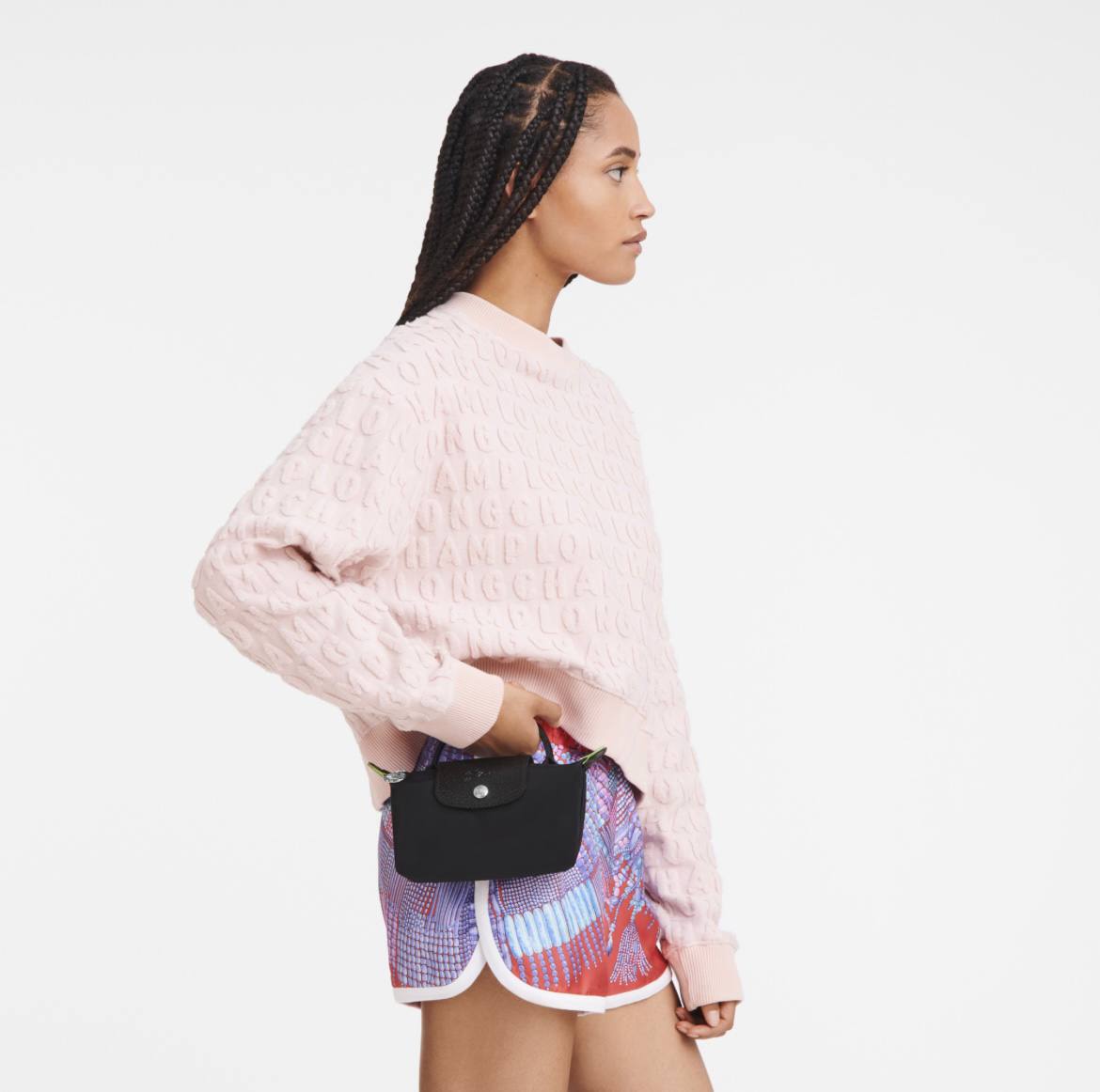 Cuero | Long Champ Le Pliage Mini Black Pouch With Handle