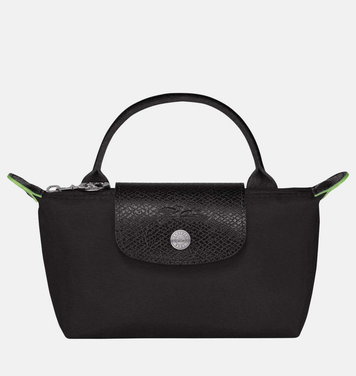 Cuero | Long Champ Le Pliage Mini Black Pouch With Handle