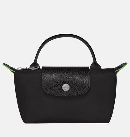 Cuero | Long Champ Le Pliage Mini Black Pouch With Handle