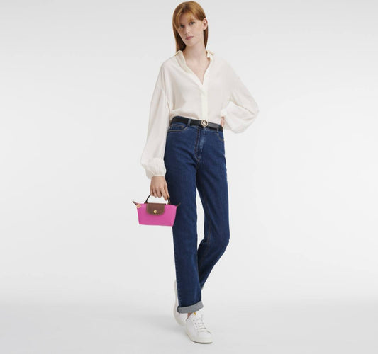 Cuero | Long Champ Le Pliage Mini Pink Pouch With Handle