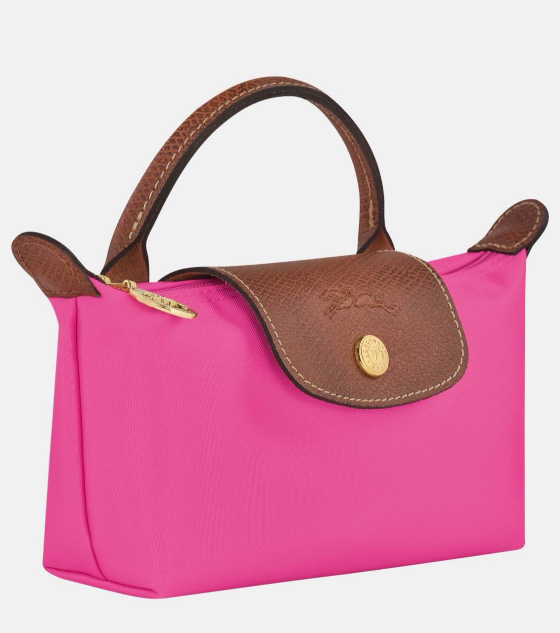 Cuero | Long Champ Le Pliage Mini Pink Pouch With Handle