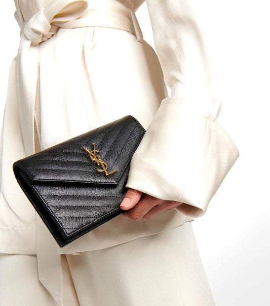 Cuero | Cassandre matelassé envelope leather wallet on chain