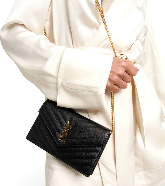 Cuero | Cassandre matelassé envelope leather wallet on chain