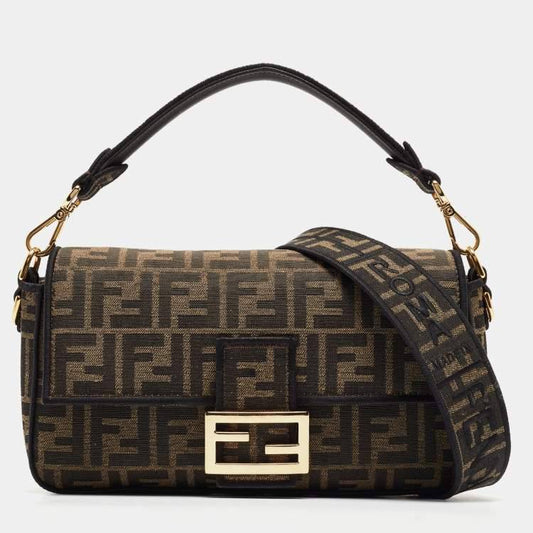 Cuero | Tobacco Zucca Jacquard Canvas Medium Baguette Bag