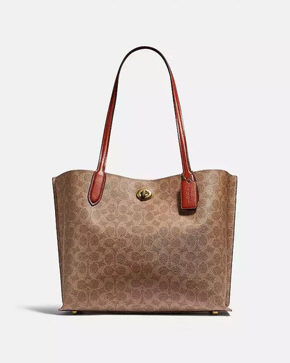 Cuero | Camel/Beige Signature Coated Canvas Willow Tote