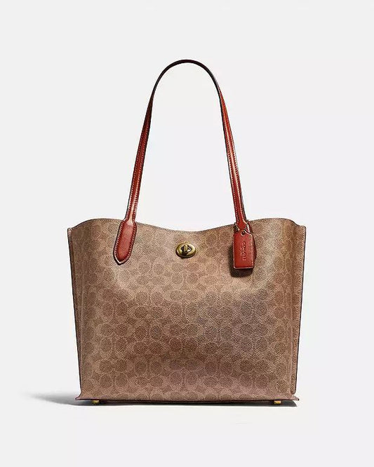 Cuero | Camel/Beige Signature Coated Canvas Willow Tote