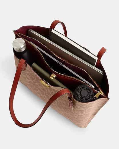 Cuero | Camel/Beige Signature Coated Canvas Willow Tote