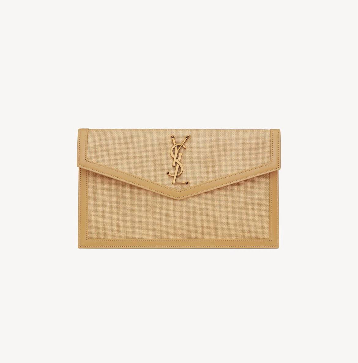 Cuero | UPTOWN POUCH IN MICRO RAFFIA NATURAL HAY & BLUSHYSL