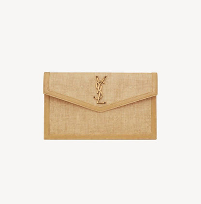 Cuero | UPTOWN POUCH IN MICRO RAFFIA NATURAL HAY & BLUSHYSL