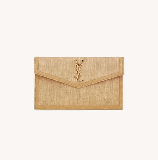 Cuero | UPTOWN POUCH IN MICRO RAFFIA NATURAL HAY & BLUSHYSL