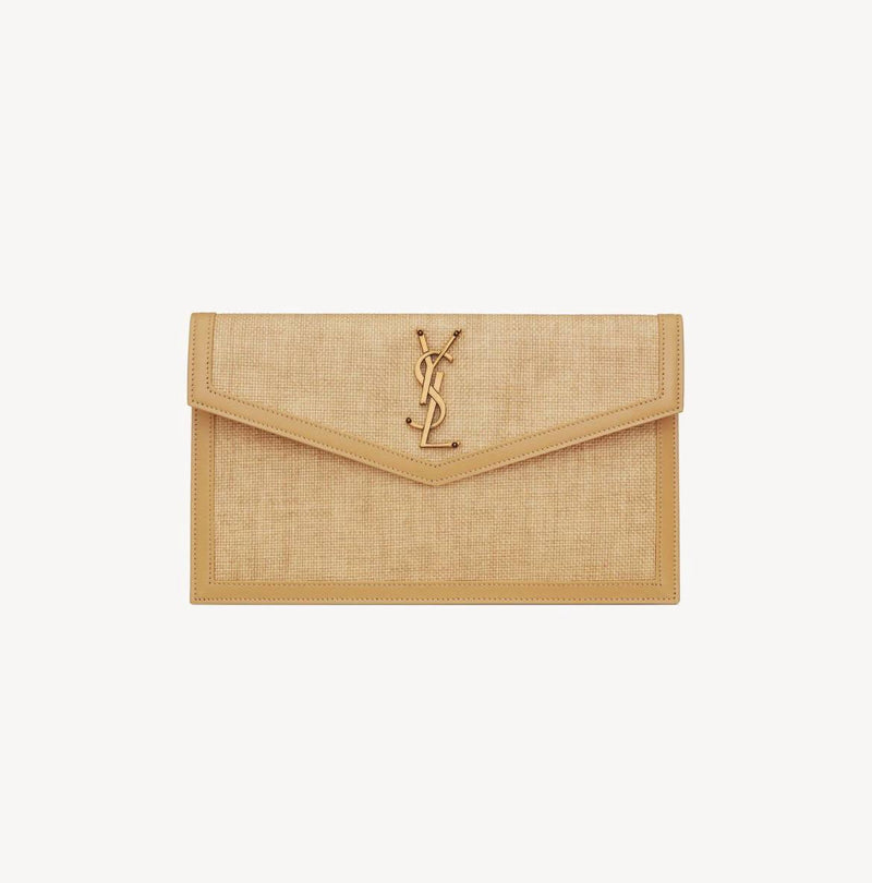 Cuero | UPTOWN POUCH IN MICRO RAFFIA NATURAL HAY & BLUSHYSL