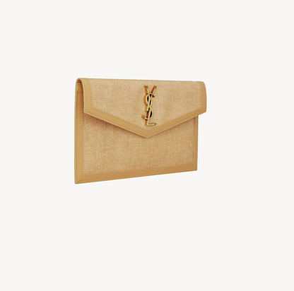 Cuero | UPTOWN POUCH IN MICRO RAFFIA NATURAL HAY & BLUSHYSL