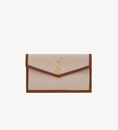 Cuero | UPTOWN POUCH IN CANVAS AND SMOOTH LEATHER NATURAL BEIGE