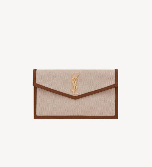 Cuero | UPTOWN POUCH IN CANVAS AND SMOOTH LEATHER NATURAL BEIGE