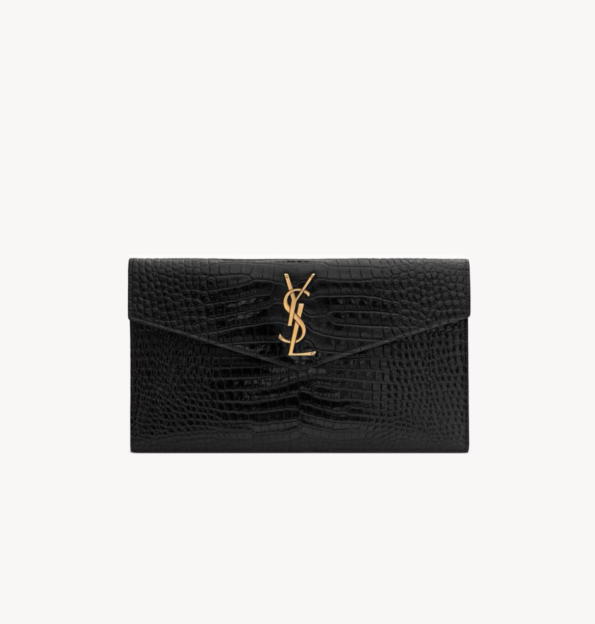 Cuero | UPTOWN POUCH IN CROCODILE-EMBOSSED SHINY LEATHER BLACK