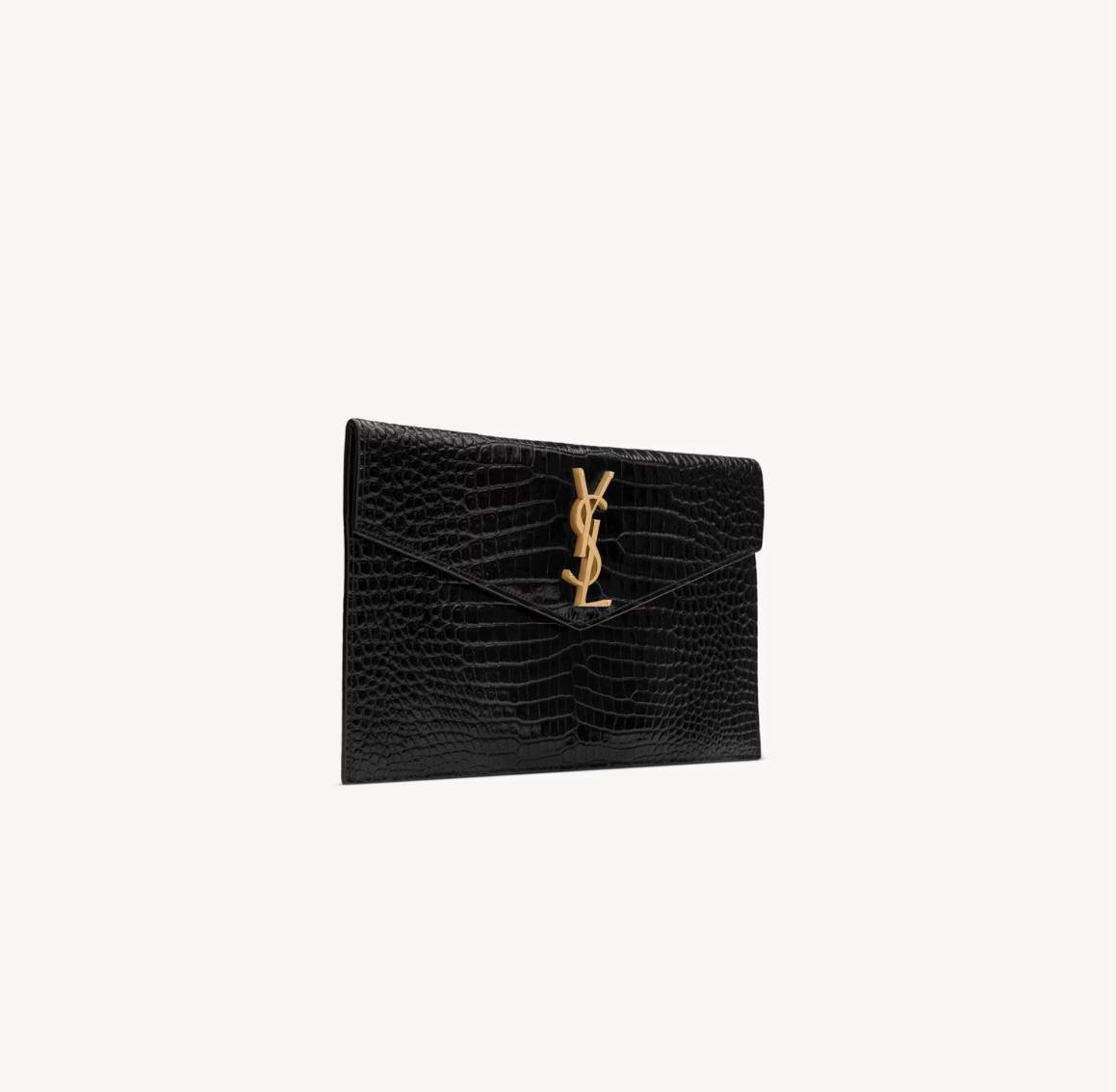Cuero | UPTOWN POUCH IN CROCODILE-EMBOSSED SHINY LEATHER BLACK