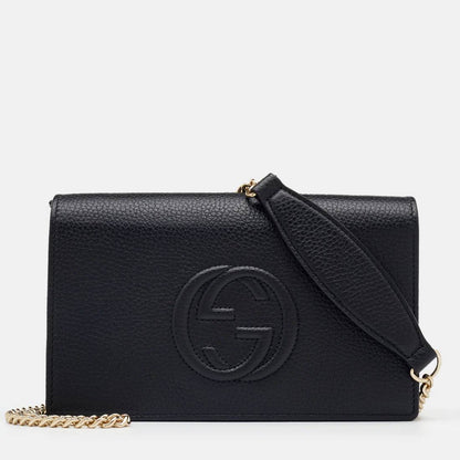 Cuero | Black Pebbled Leather Soho Wallet On Chain