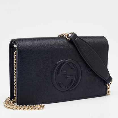 Cuero | Black Pebbled Leather Soho Wallet On Chain