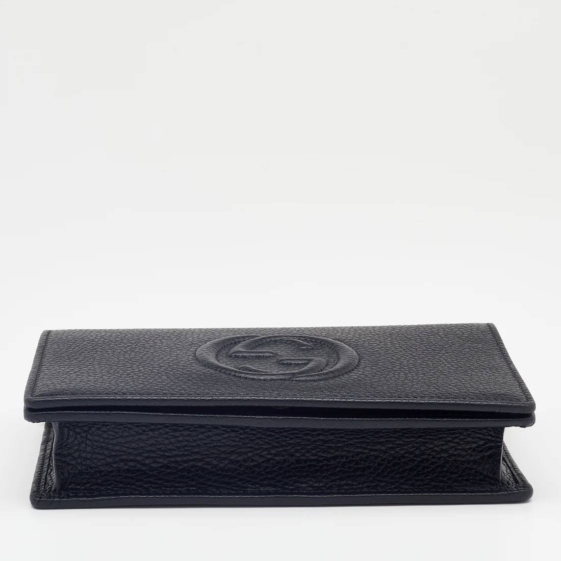 Cuero | Black Pebbled Leather Soho Wallet On Chain