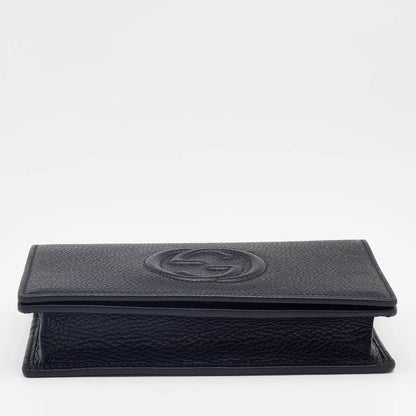 Cuero | Black Pebbled Leather Soho Wallet On Chain