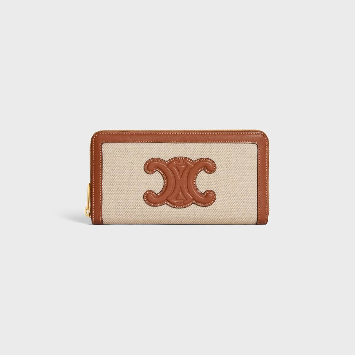 Cuero | LARGE ZIPPED WALLET IN TEXTILE AND CALFSKIN