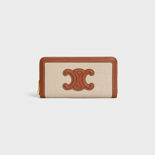 Cuero | LARGE ZIPPED WALLET IN TEXTILE AND CALFSKIN