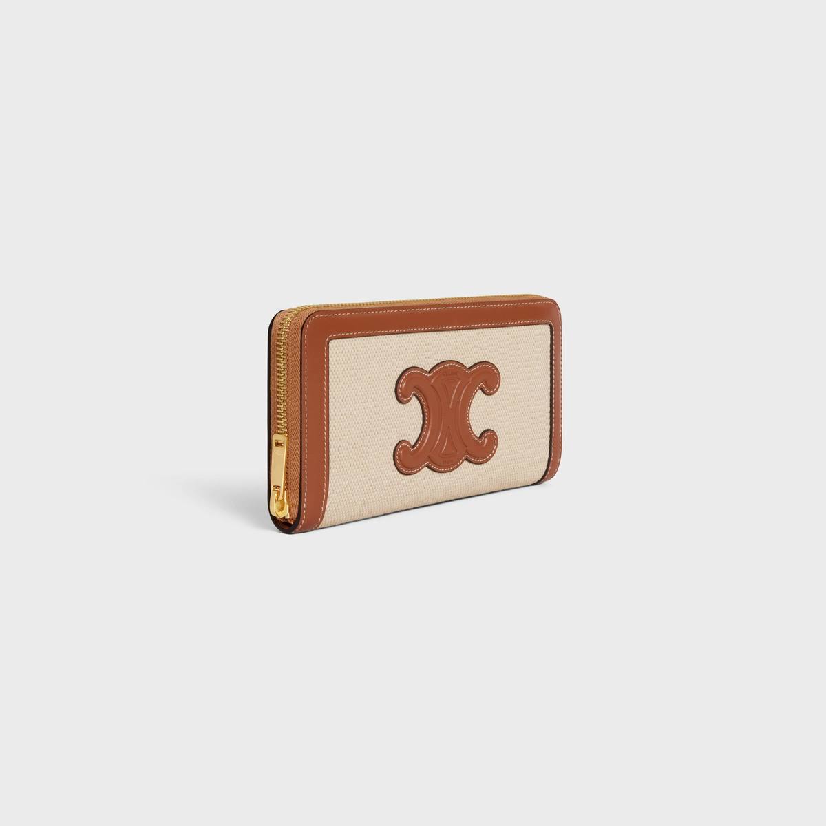 Cuero | LARGE ZIPPED WALLET IN TEXTILE AND CALFSKIN
