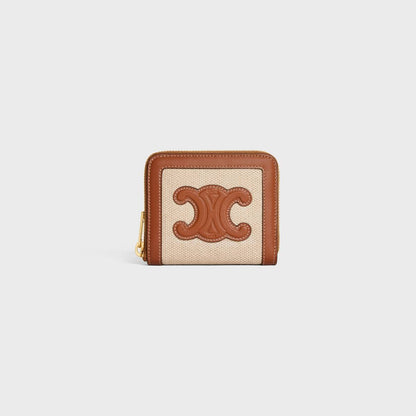 Cuero | COMPACT ZIPPED WALLET CUIR TRIOMPHE IN TEXTILE AND CALFSKIN