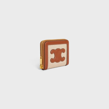 Cuero | COMPACT ZIPPED WALLET CUIR TRIOMPHE IN TEXTILE AND CALFSKIN