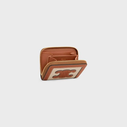 Cuero | COMPACT ZIPPED WALLET CUIR TRIOMPHE IN TEXTILE AND CALFSKIN
