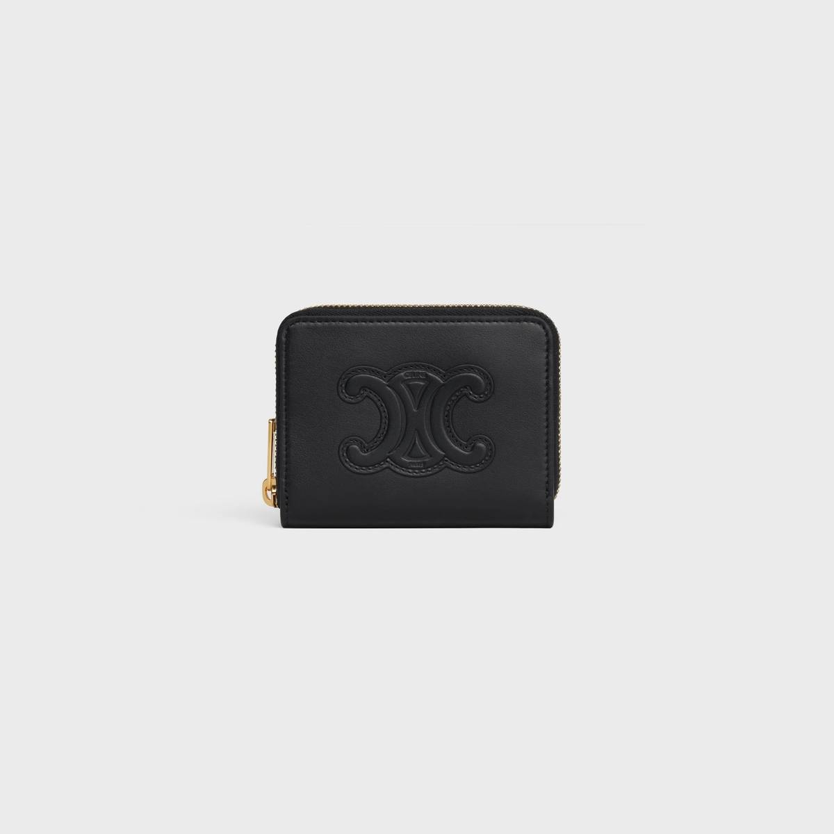 Cuero | COMPACT ZIPPED WALLET CUIR TRIOMPHE IN SMOOTH CALFSKIN