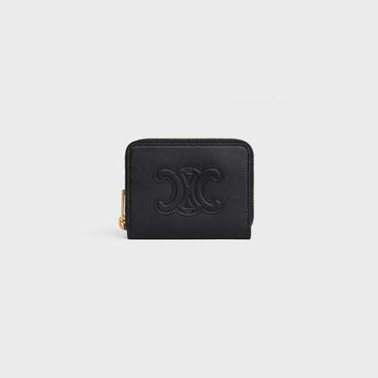 Cuero | COMPACT ZIPPED WALLET CUIR TRIOMPHE IN SMOOTH CALFSKIN