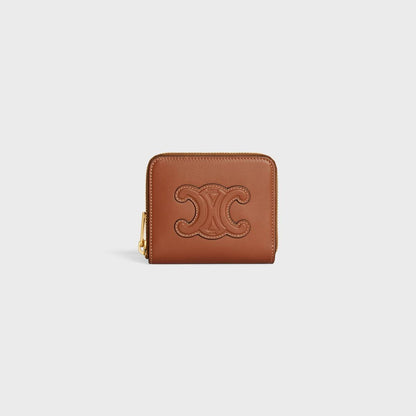 Cuero | COMPACT ZIPPED WALLET CUIR TRIOMPHE IN SMOOTH CALFSKIN
