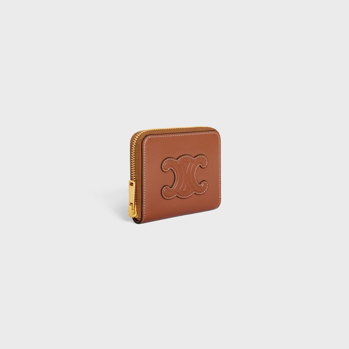 Cuero | COMPACT ZIPPED WALLET CUIR TRIOMPHE IN SMOOTH CALFSKIN