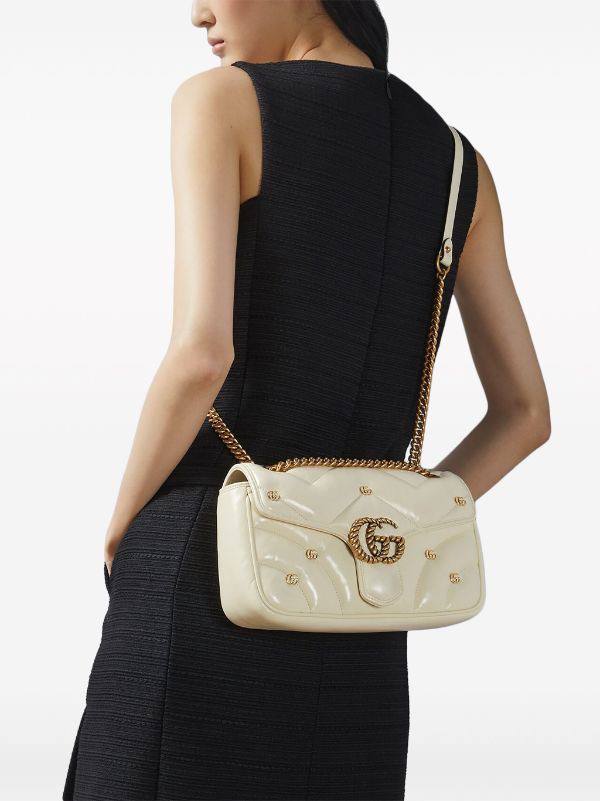 Cuero | White GG Marmont Small Leather Shoulder Bag