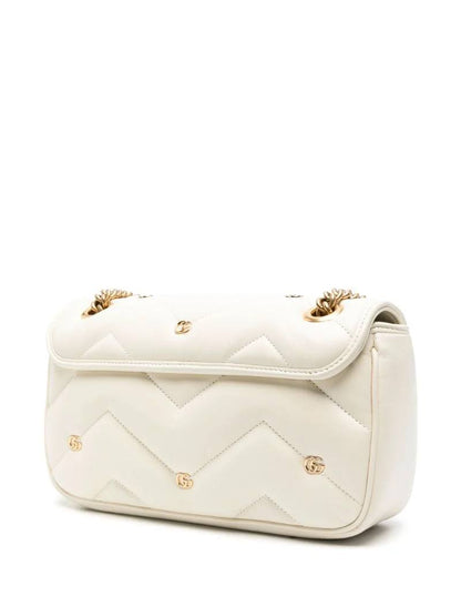 Cuero | White GG Marmont Small Leather Shoulder Bag