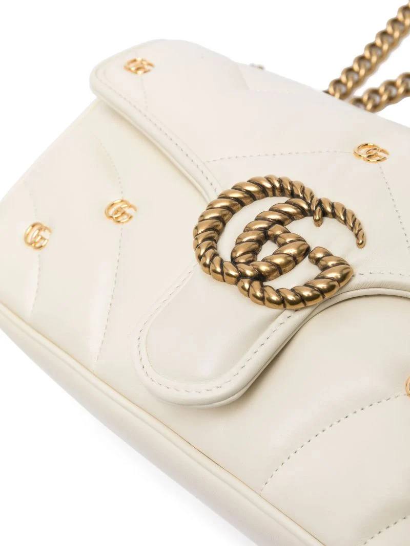 Cuero | White GG Marmont Small Leather Shoulder Bag