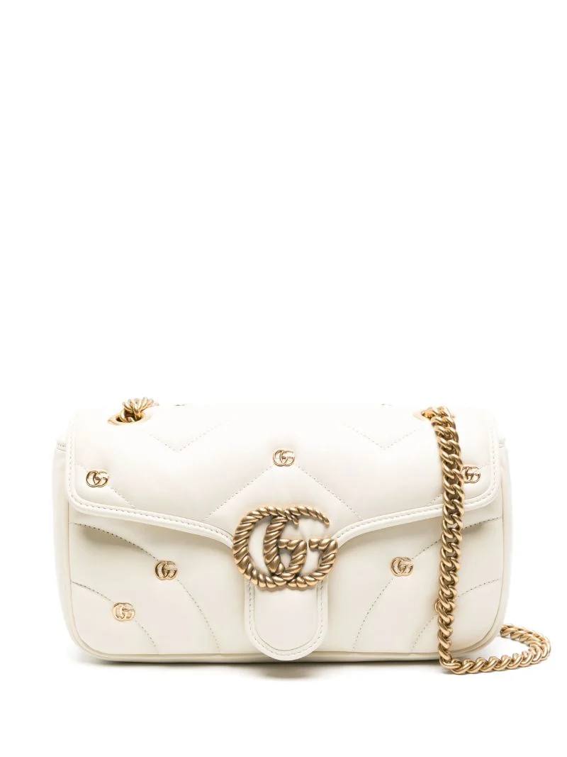 Cuero | White GG Marmont Small Leather Shoulder Bag