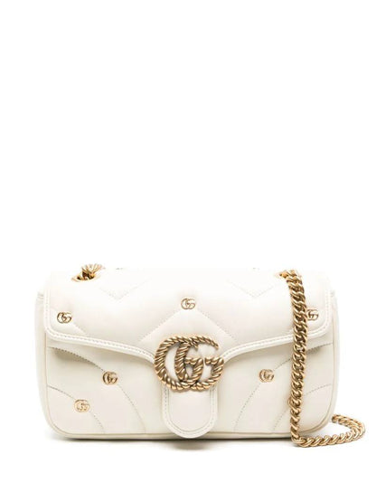 Cuero | White GG Marmont Small Leather Shoulder Bag