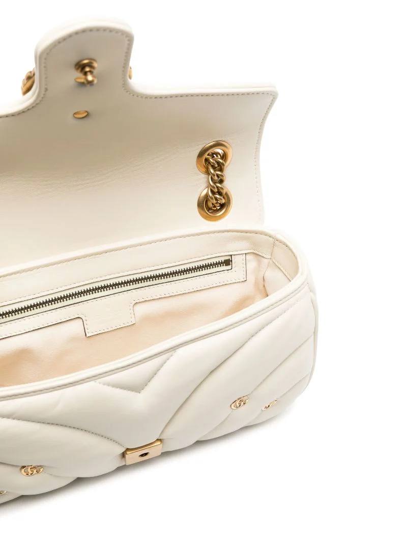Cuero | White GG Marmont Small Leather Shoulder Bag
