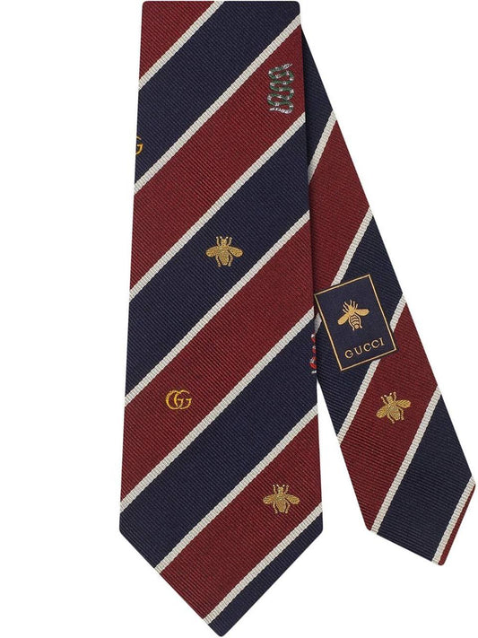 Cuero | stripe print motif detail tie - Red