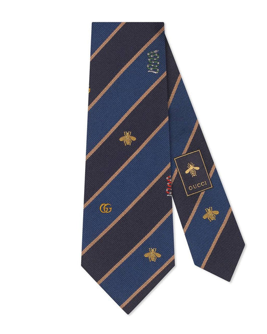 Cuero | stripe print motif detail tie - Blue